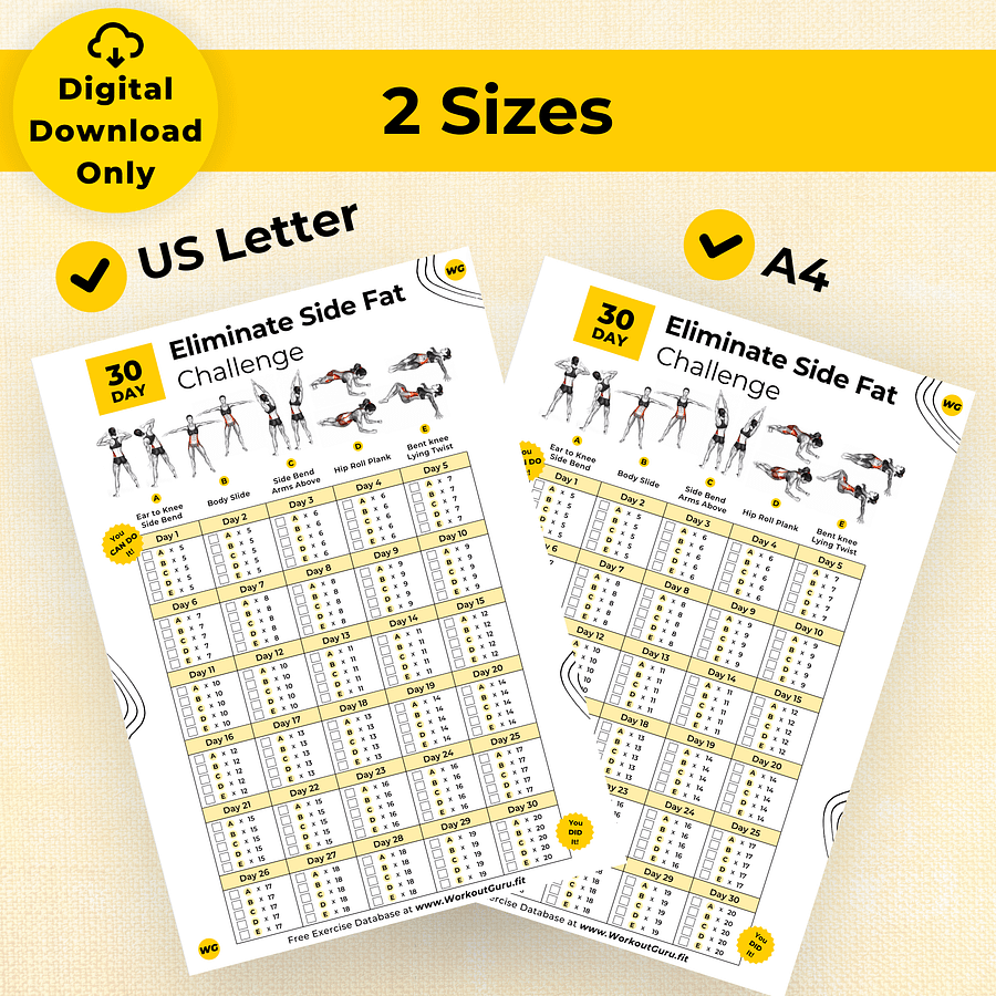 30 Day Eliminate Side Fat Challenge - Printable Workout Tracker product image (4)
