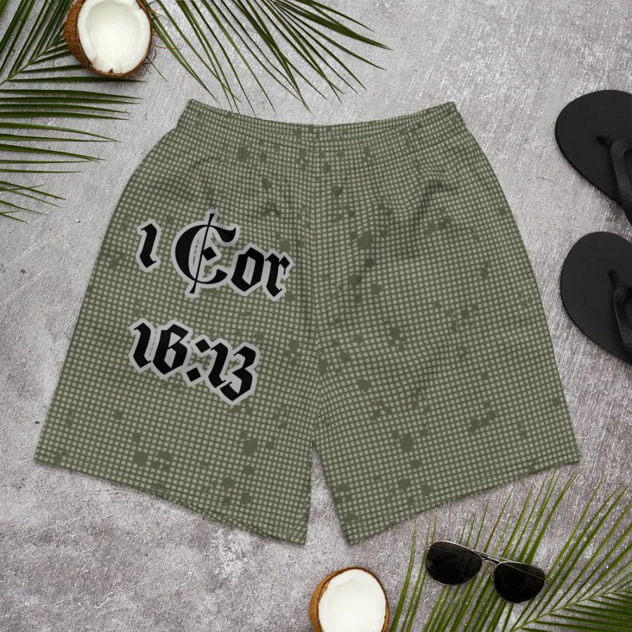 Faithful Camo: 1 Corinthians 16:13 Unisex Athletics Shorts - Desert Night Camo product image (10)