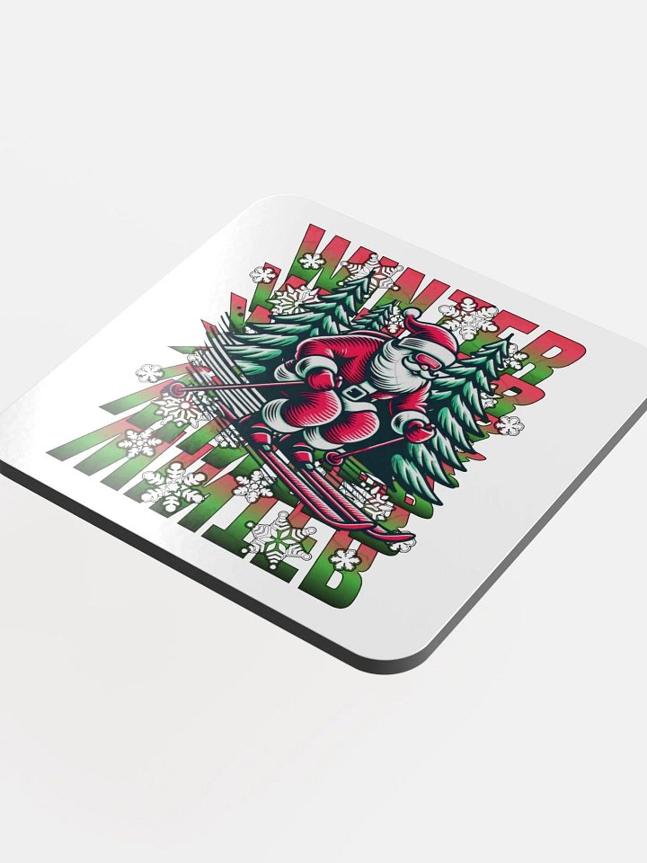 Winter Santa Skiing Adventure Glossed Cork Coaster product image (1)