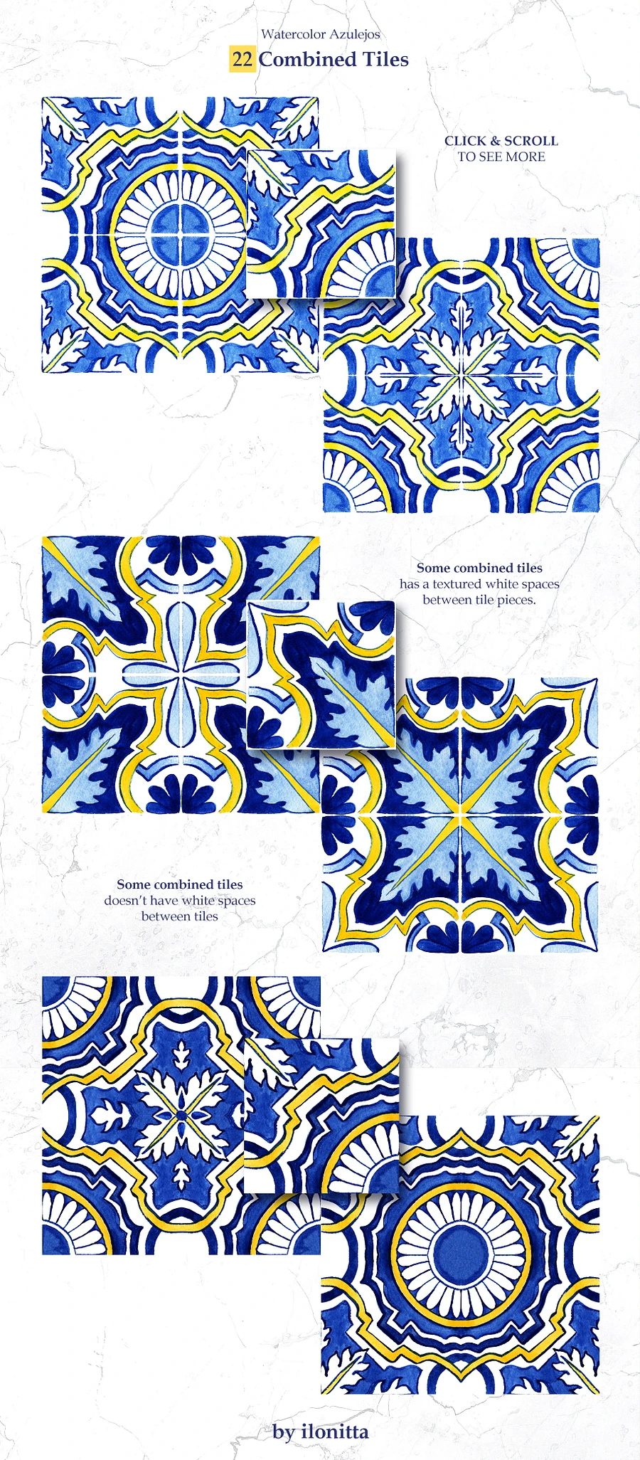 Portuguese Azulejos Tiles & Patterns Watercolor Clipart and Seamless Patterns BUNDLE product image (4)