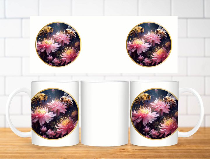 Bee & Flower Mug Sublimation Design, 11oz & 20oz Mug Template, Mug Wrap Template PNG, Digital Download product image (2)