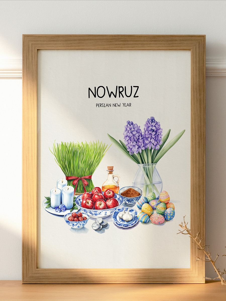Nowruz Watercolor Art, Haft-sin Table, Persian New Year, Printable Wall Art, Persian Art, Watercolor Food Illustration, Digital Art, Norooz product image (1)
