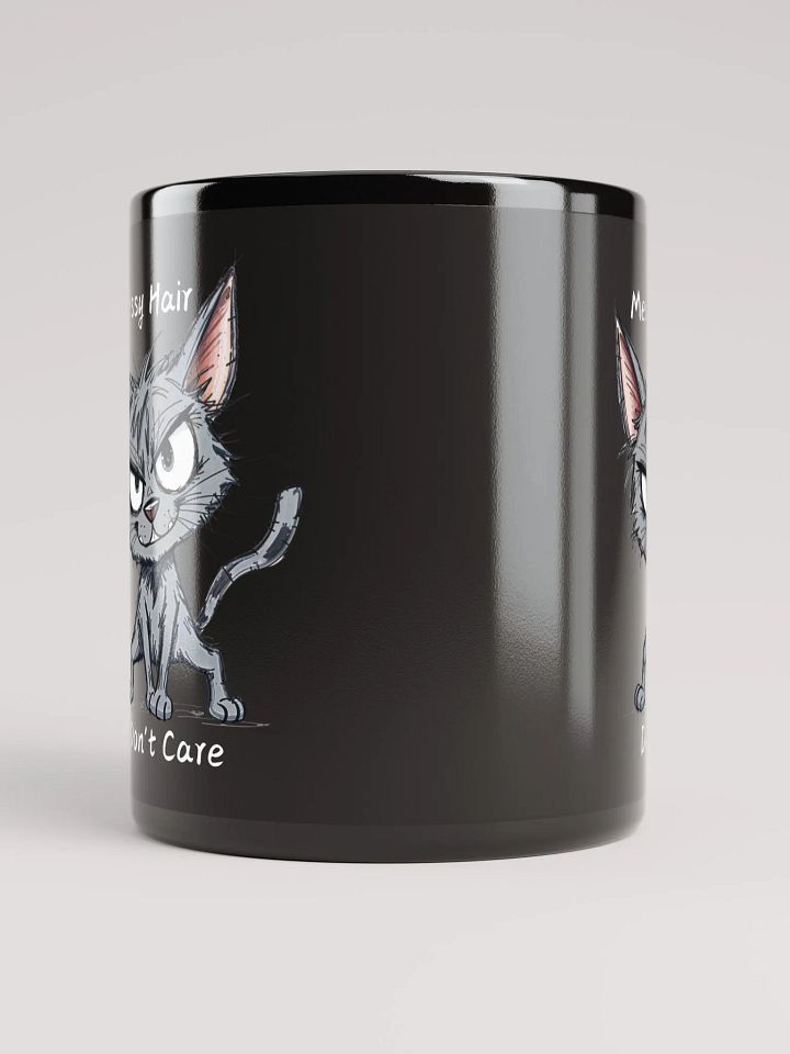 Messy Hair Don't Care Funny Cats Black Glossy Mug product image (6)