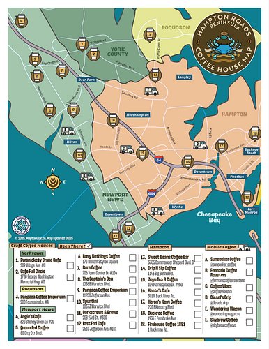 Made some updates to the Hampton Roads Peninsula Coffee Map. Added in @angiescafe.va @spuntini_va @dripnsip757 @skybrewcoffee...
