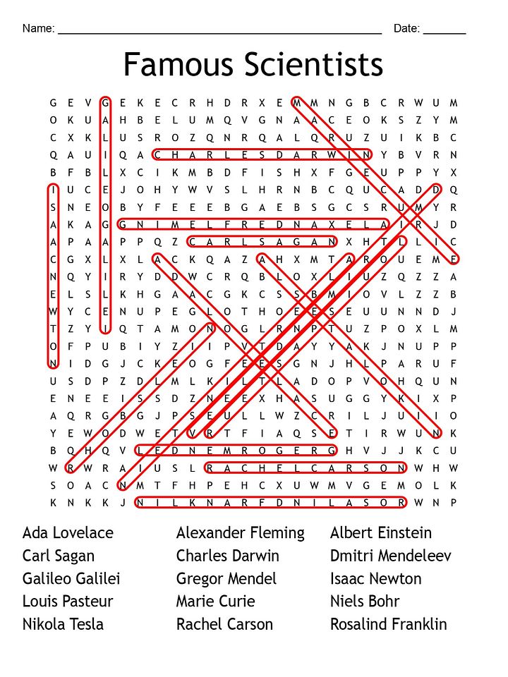 Famous Scientists Word Search Printable product image (2)