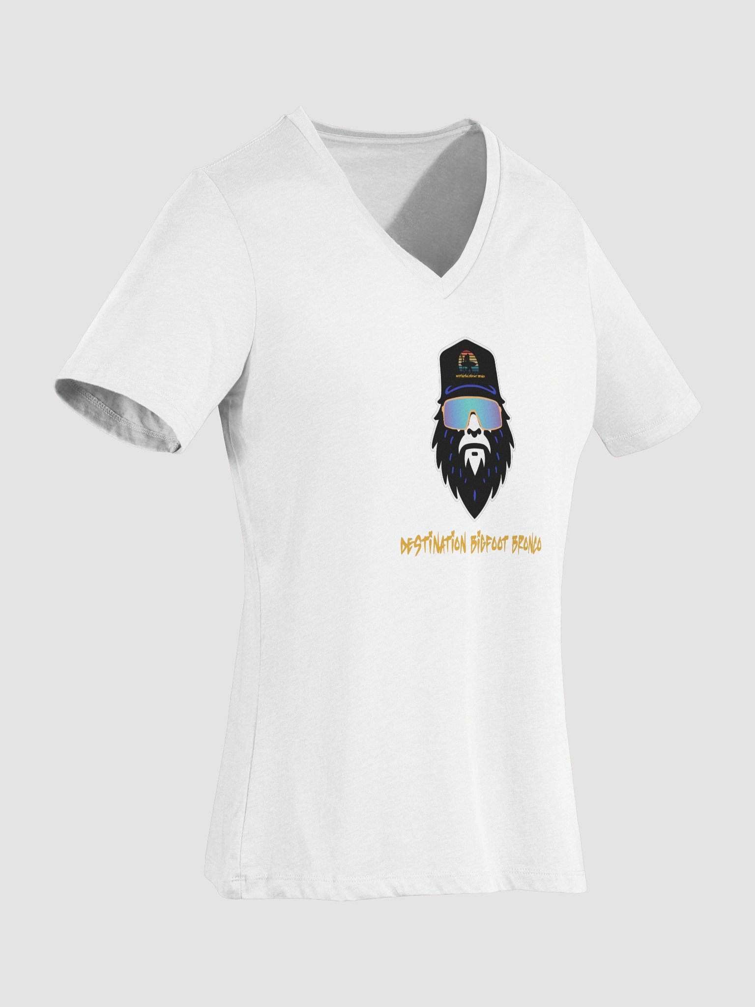 Destination Bigfoot Bronco Bigfoot Logo Bella+Canvas Women's Relaxed V-Neck T-Shirt (White) product image (7)