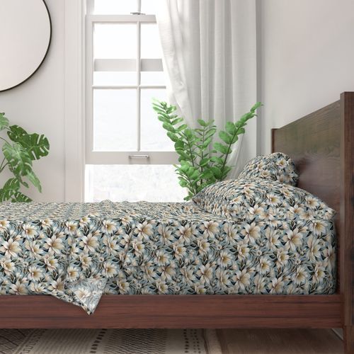 Seamless Pattern - White and Beige Flowers on a Light Blue Background product image (3)