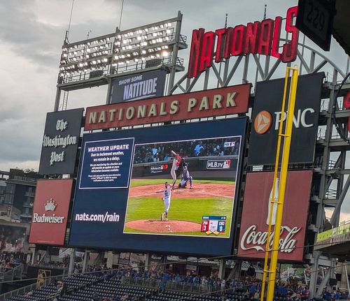Signs of life during a rain delay at Nationals Park