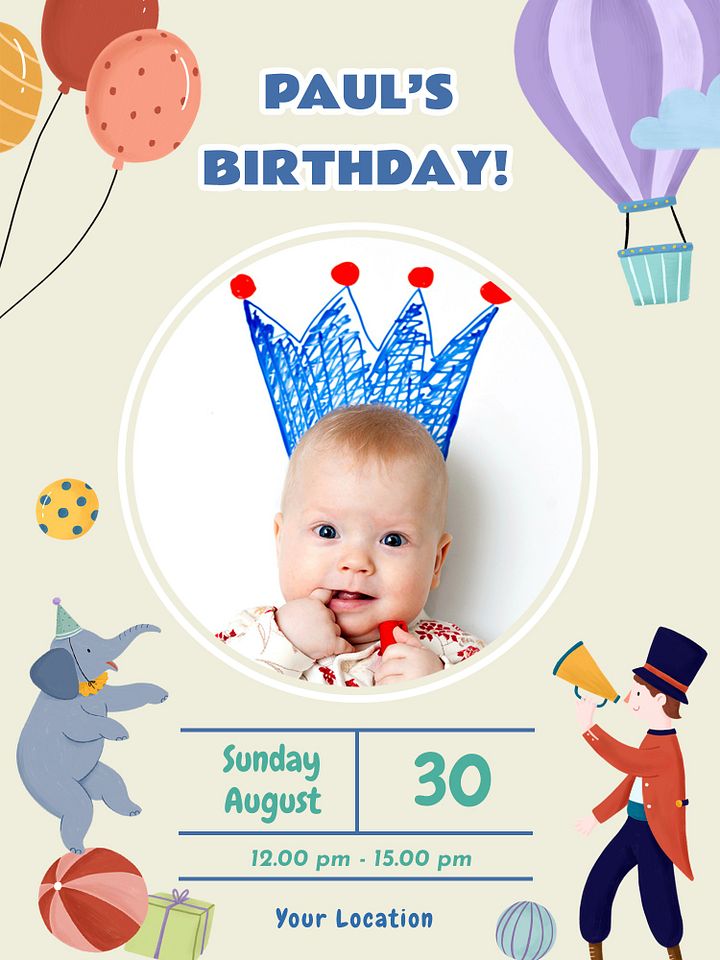 Circus Theme Birthday Invitation Card PSD product image (2)