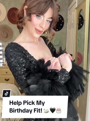 PICK MY BIRTHDAY LOOK 🎉🦢🖤🎂Sound off with ur favs in the comments! 🖤 Help me get ready for my birthday party! 🎂This years theme is Capote and his swans so think feathers, 60s and 70s high fashion and black and white inspired by his infamous Black and White Ball of the 1960s! Anyone else watching and loving Feud: Capote vs. The Swans?! More on the vintage fits below👇🏻 Option 1: 1970s Lillie Rubin  Option 2: @fredericksofhollywood 70s jumpsuit and @modeandaffaire feather jacket  Option 3: Lillie Rubin 70s dress  Option 4: 40s Lace Dress  Option 5: My Fair Lady 60s replica dress  #1960s #1970s #vintage #grwm #birthday #outfitinspo #1900s #60s #70s #glam #retro #fypシ 
