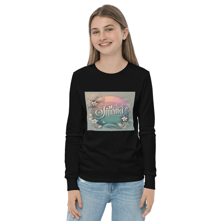 Whimsical Floral Script Youth Long Sleeve T-Shirt product image (2)