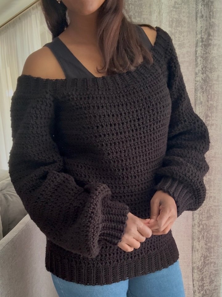 Crochet Raglan Off the Shoulder Sweater Written Pattern product image (1)