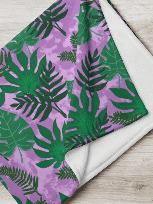 Jungle Leaves Pattern Throw Blanket- Purple Background product image (1)