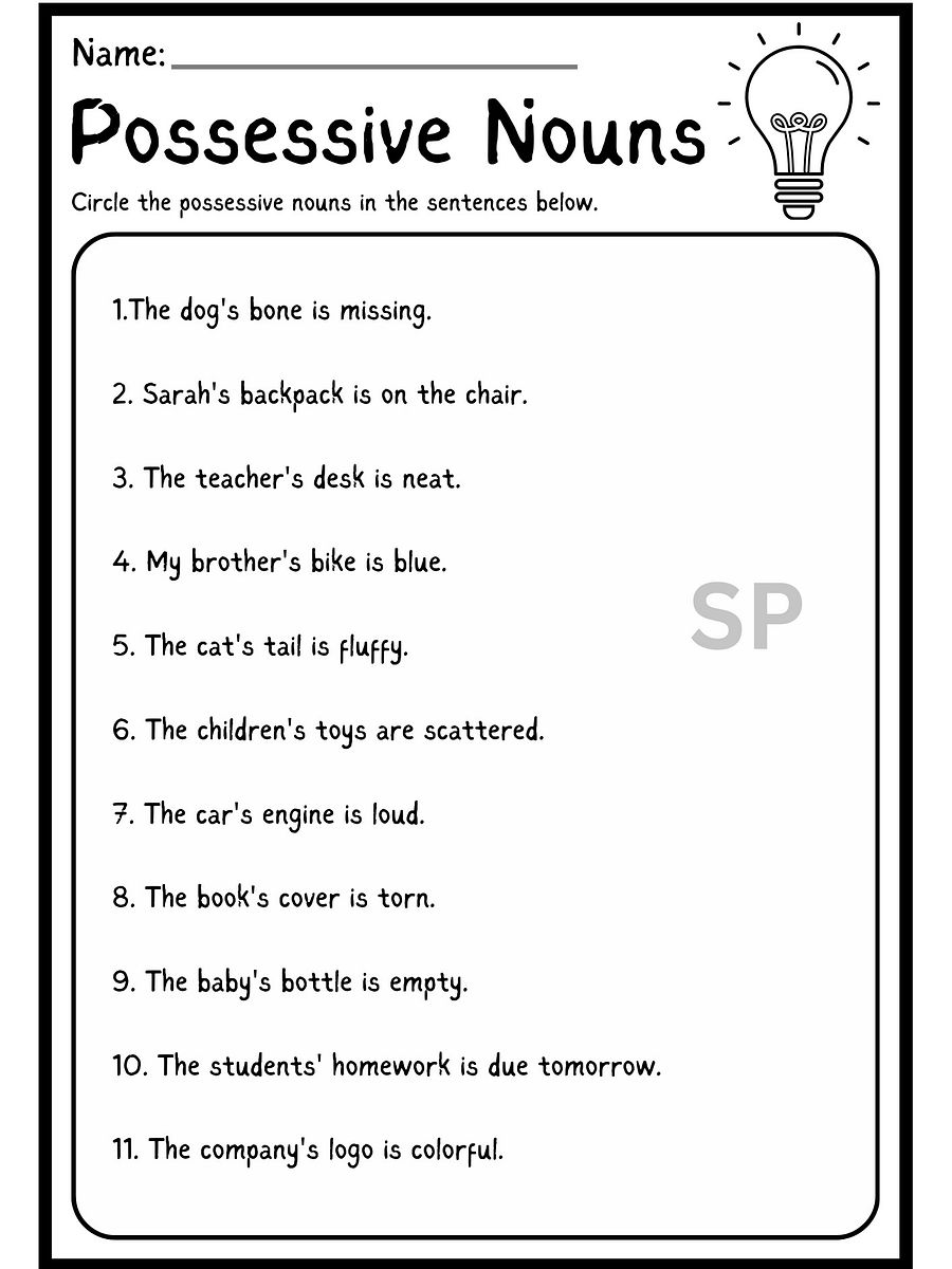 grammar possessive nouns worksheets Printable product image (4)