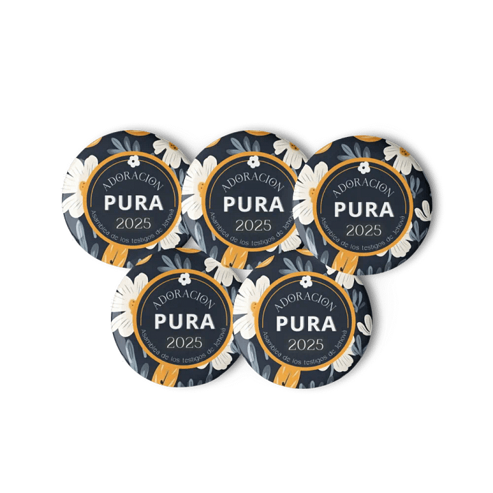"Adoración Pura" 2025 White Flora Navy Pin Buttons | Spanish product image (1)