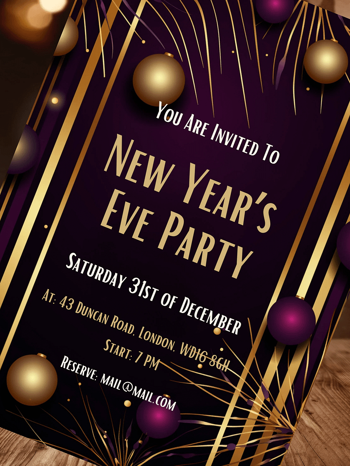 New Year's Eve Purple and Gold Party Invitation | Editable in Canva | New Years Party Printable Template | Holiday Invitation | Canva Edit product image (1)