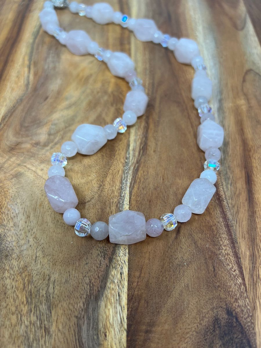 Handmade Necklace (Rose Quartz and Crystal) product image (1)