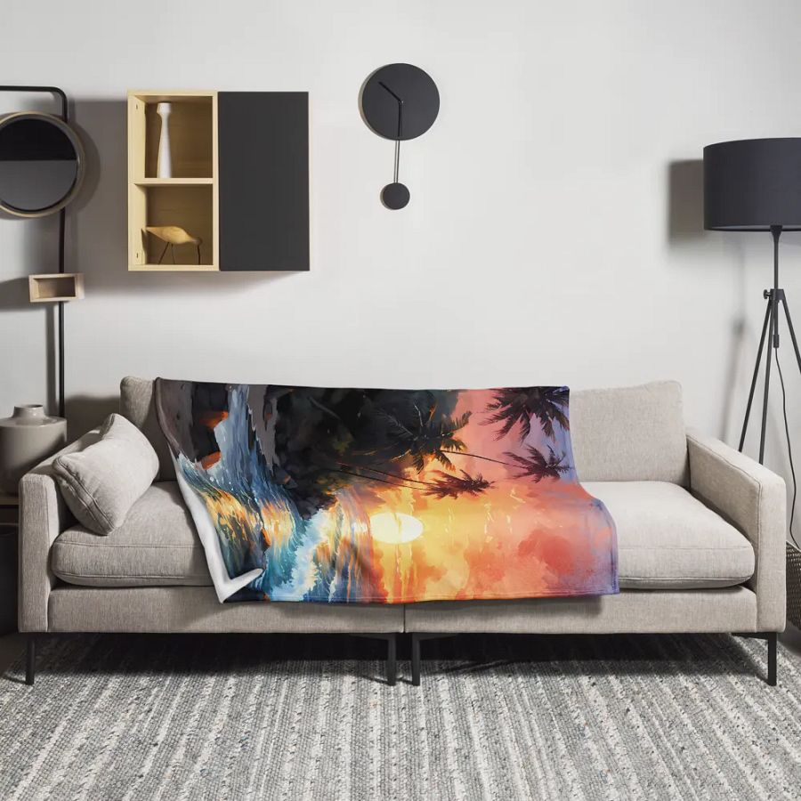 Beach Sunset Island Palm Trees Scenic Throw Blanket product image (3)