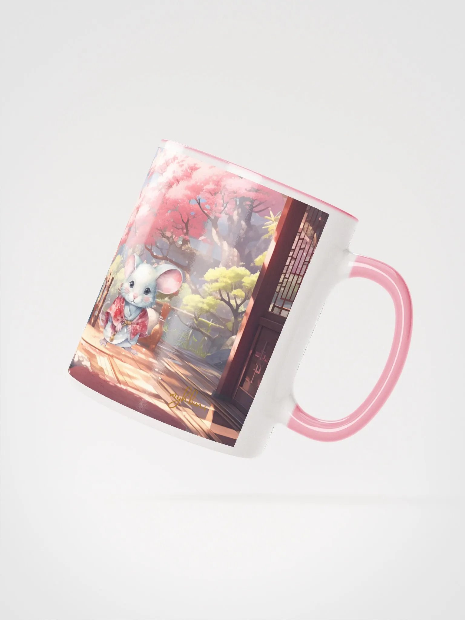 Sakura Snowstorm Mug | Japanese Aesthetic Drinkware | Cherry Blossom Mice Design product image (2)