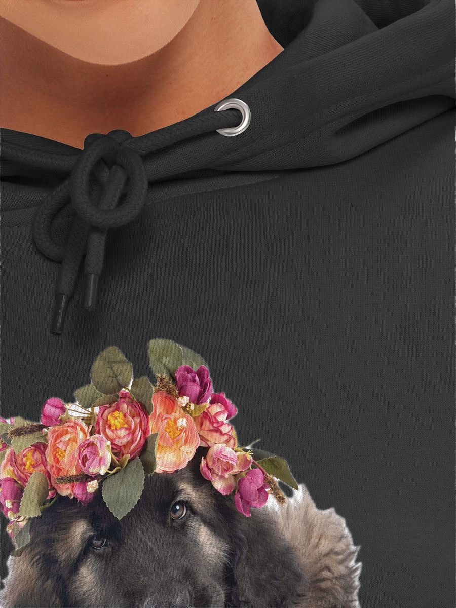 H013-001 I’d rather wear flowers in my hair, than diamonds around my neck | Floral Pup Love Hoodie product image (7)