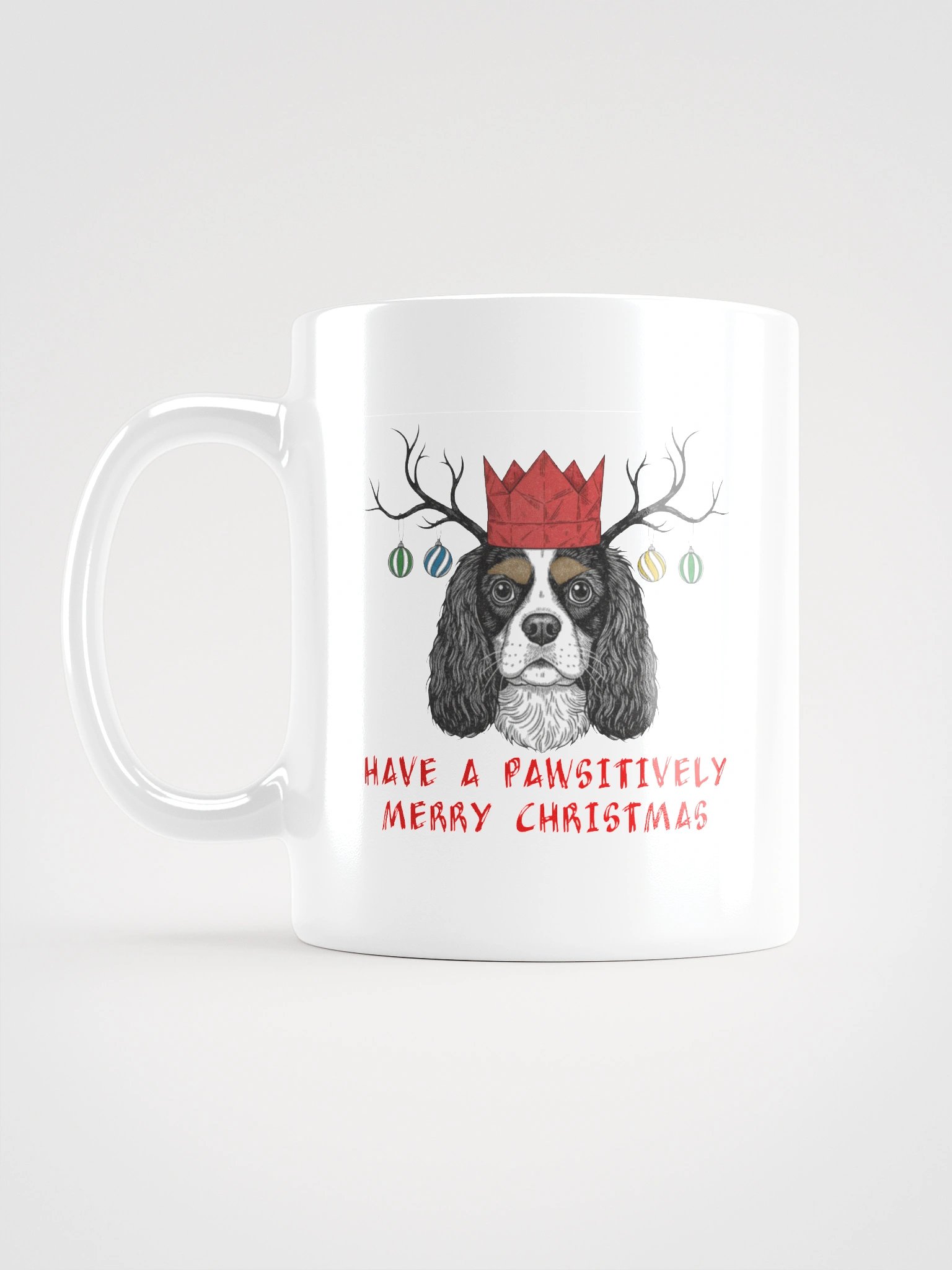 White Glossy Mug with Baxter Pawsitively Merry Christmas Line Art product image (1)