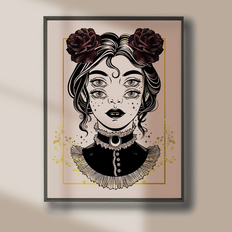 Four Eyed Witch Portrait Gothic Art Print product image (2)
