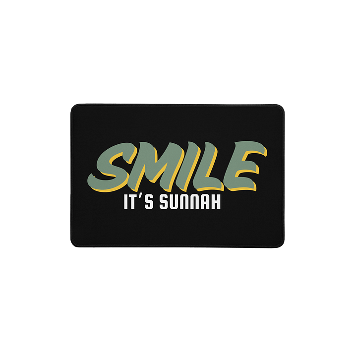 Black "Smile It's Sunnah" Desk Mat in Muted Olive product image (1)