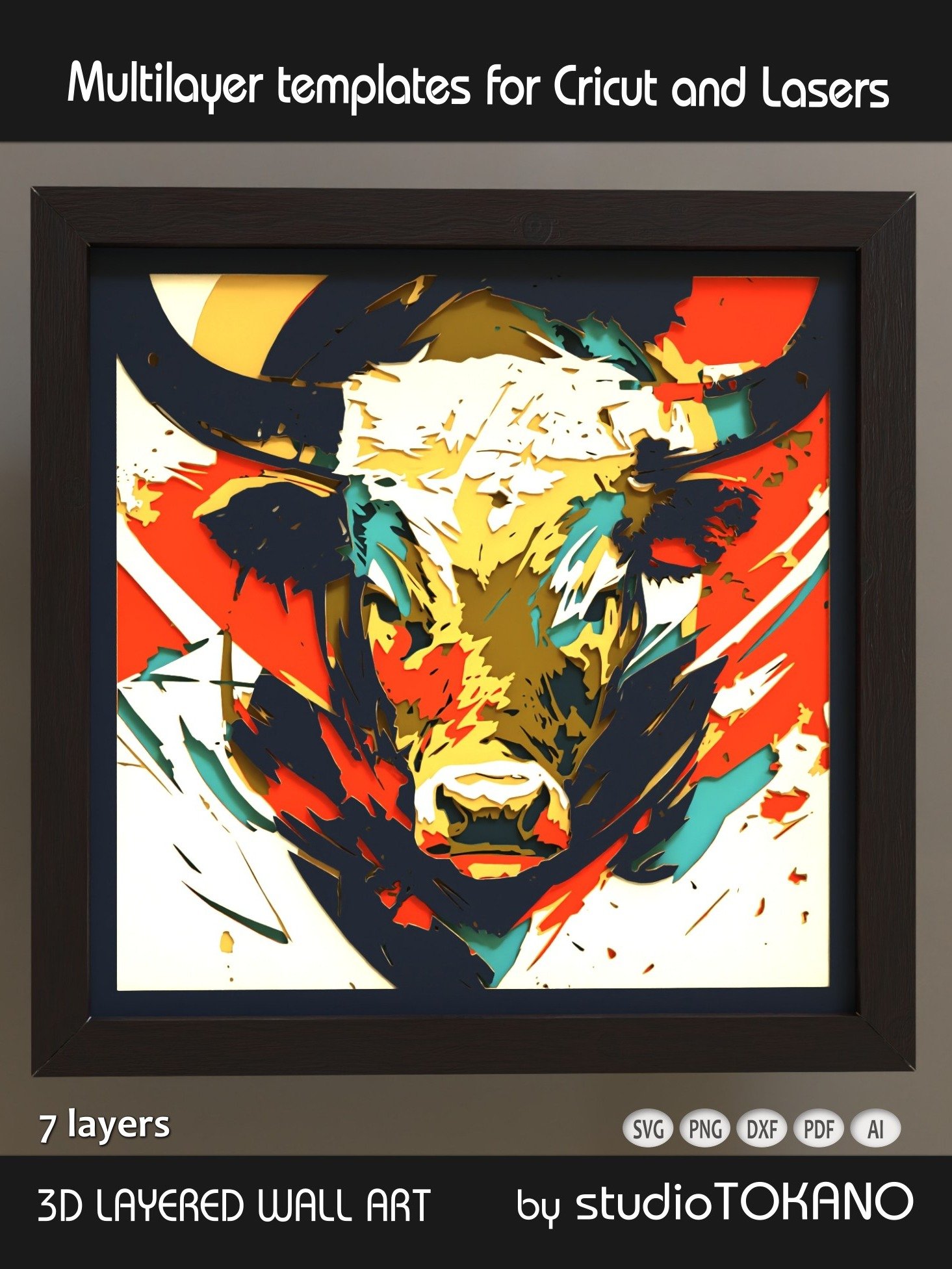Bull 3D Layered SVG product image (1)