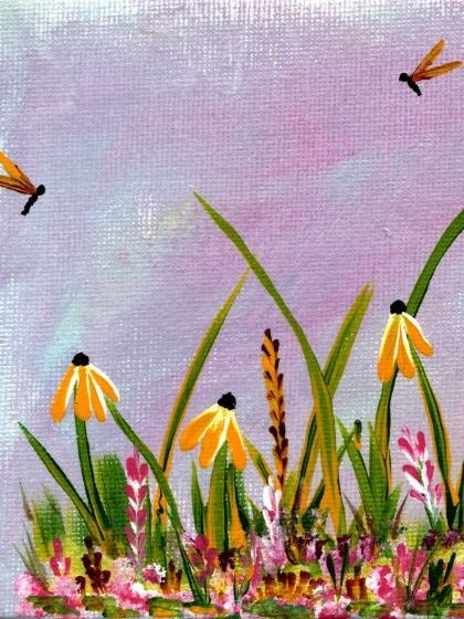 Yellow Daisies and Purple Skies with Dragonflies product image (1)