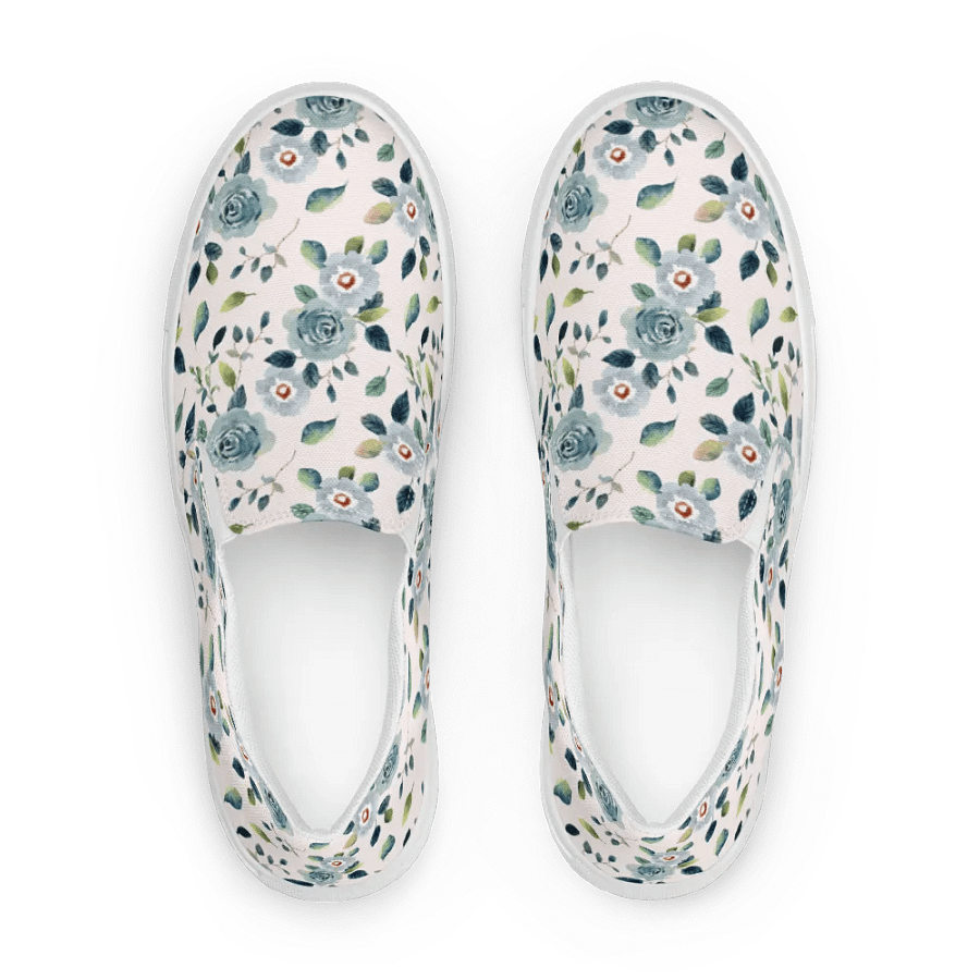 Floral Blue Flowers Pattern Womens Slip On Canvas Shoes product image (8)