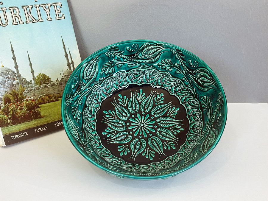 Ceramic turquoise bowl (big, 26 cm) — handmade pottery, handmade ceramic, home decor, handmade gift, Turkish ceramic product image (4)