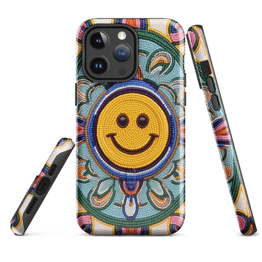 Smiley Face Turquoise Faux-Beadwork iPhone® Tough Case product image (4)