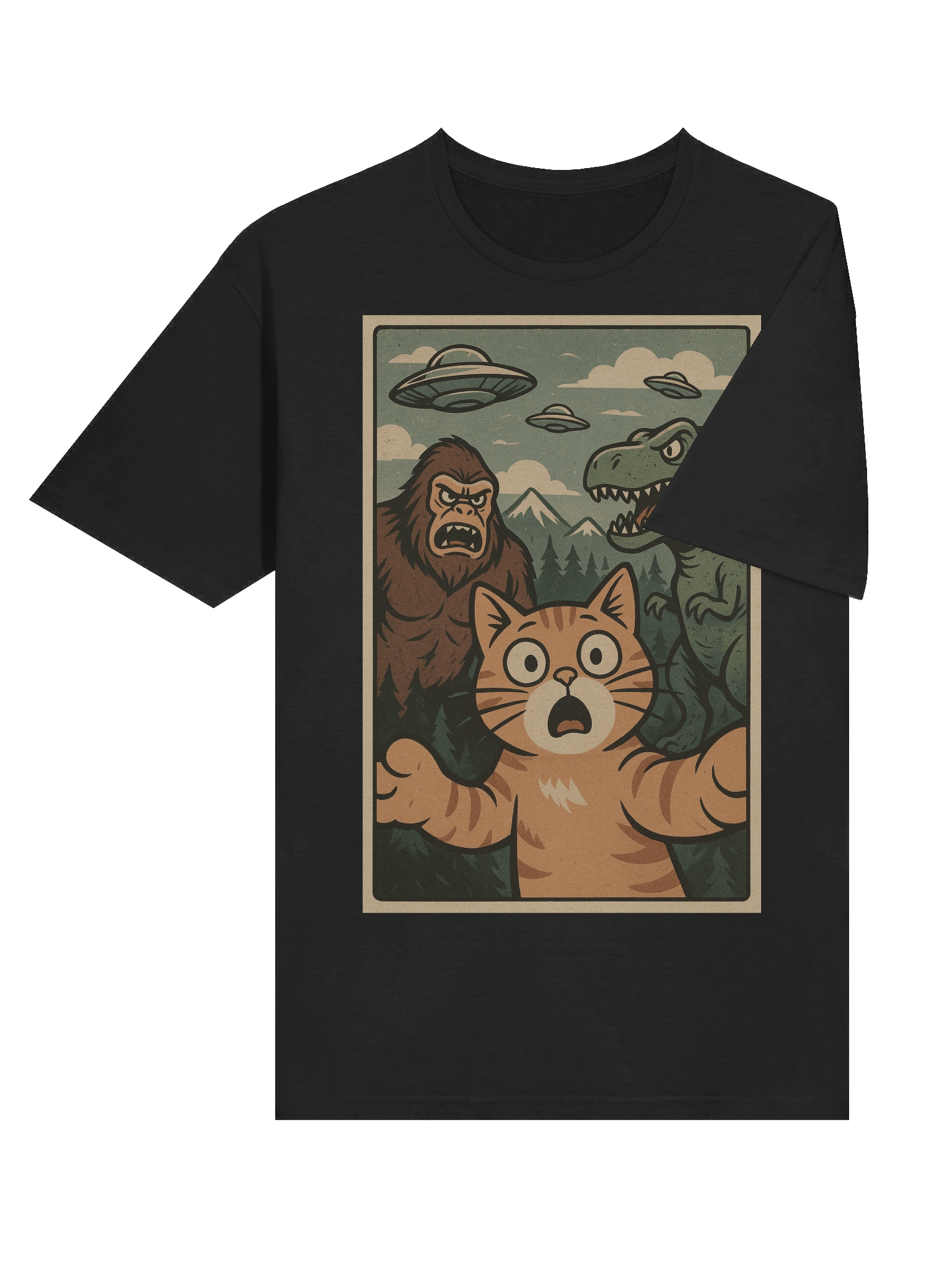 Surprised Cat UFO T-Rex Bigfoot T-Shirt product image (6)