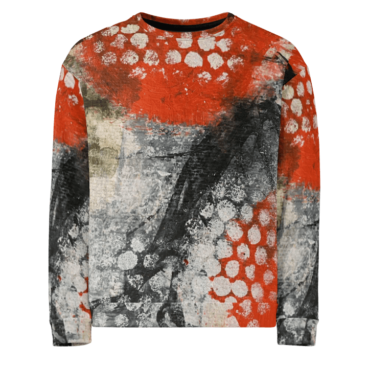 "Bold Abstract Art Sweatshirt – Red, White, and Black Textured Design" product image (1)