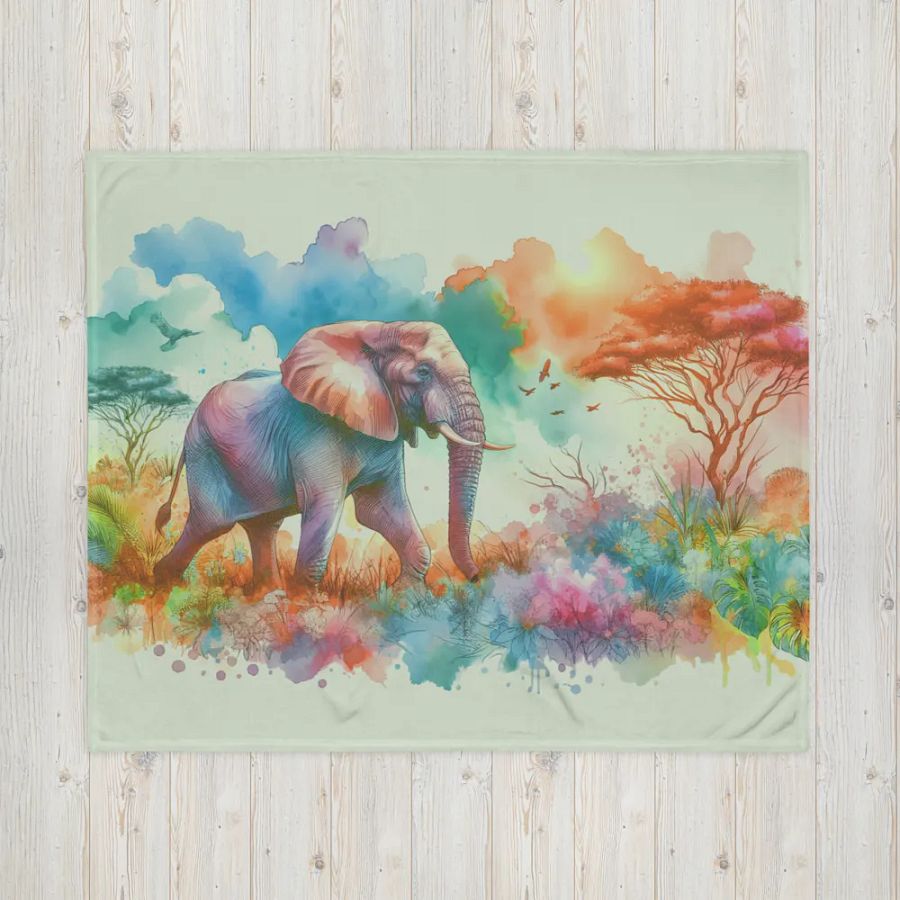 Elephant In The Wild Watercolor Throw Blanket product image (5)