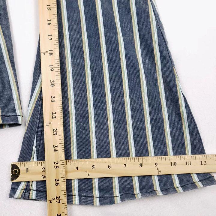 Rock & Roll Denim Girls Bargain Button Bell Bottom Striped Jeans Size 14 Blue product image (2)