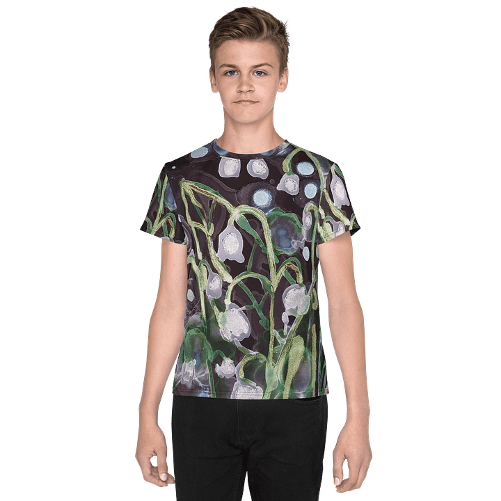 Vibrant Canvas Youth T-Shirt - Lilies of the Valley Ink Art Painting product image (1)