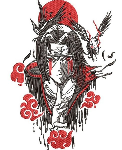 Anime Black Red With Clouds embroidery product image (1)