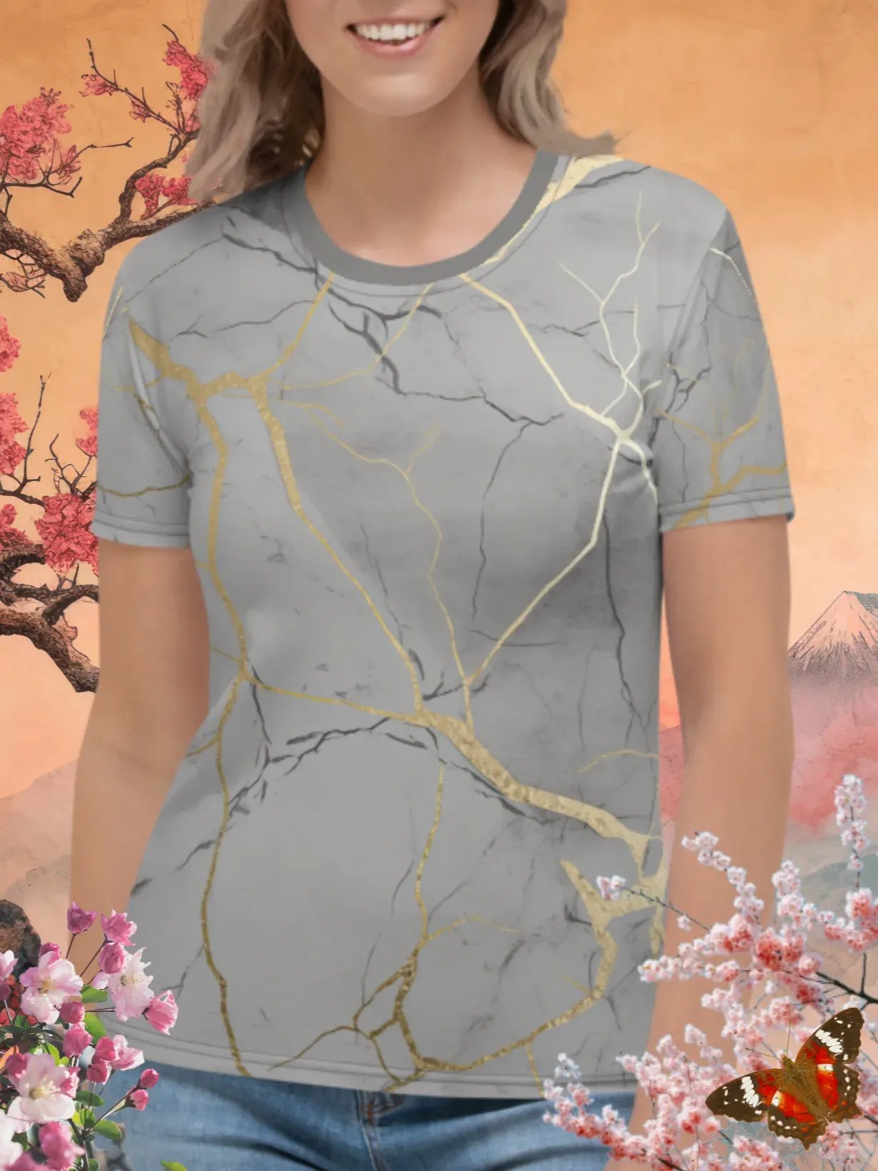 Grey & Gold Kintsugi Print T-Shirt product image (1)