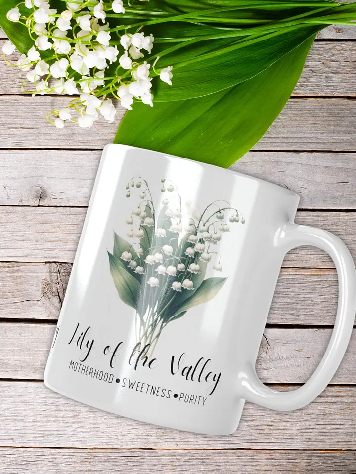 Lily of the Valley Ceramic White Mug: Motherhood, Sweetness, Purity May Birth Month Flower product image (2)