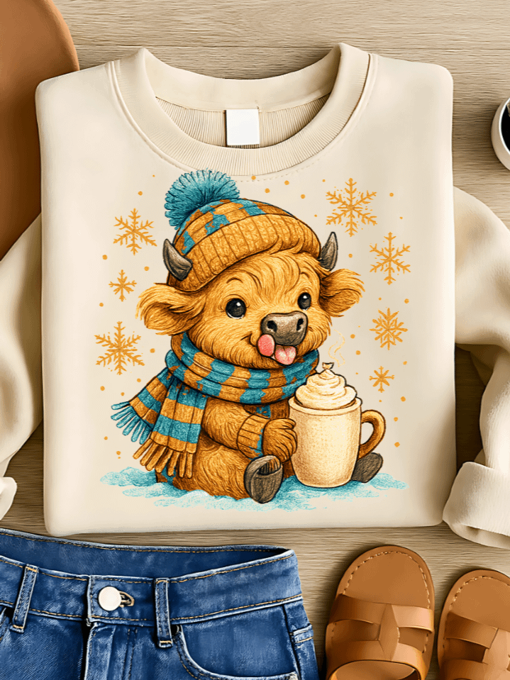 Winter Highland Cow Sublimation PNG – Cozy Highland Cow Clipart for T-Shirts – Festive & Rustic Seasonal Design – 300 DPI Instant Digital Download product image (1)