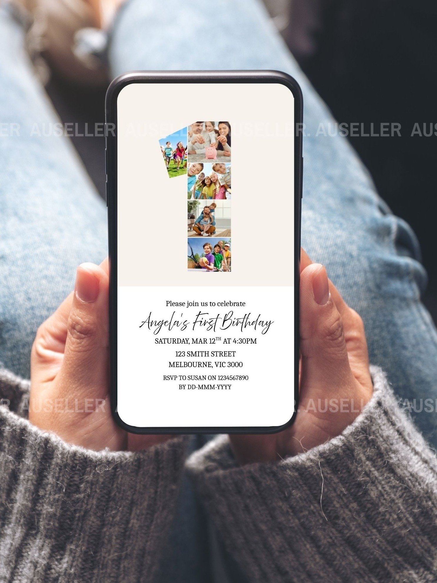 1st Birthday Photo Collage Editable Invitation Template product image (8)