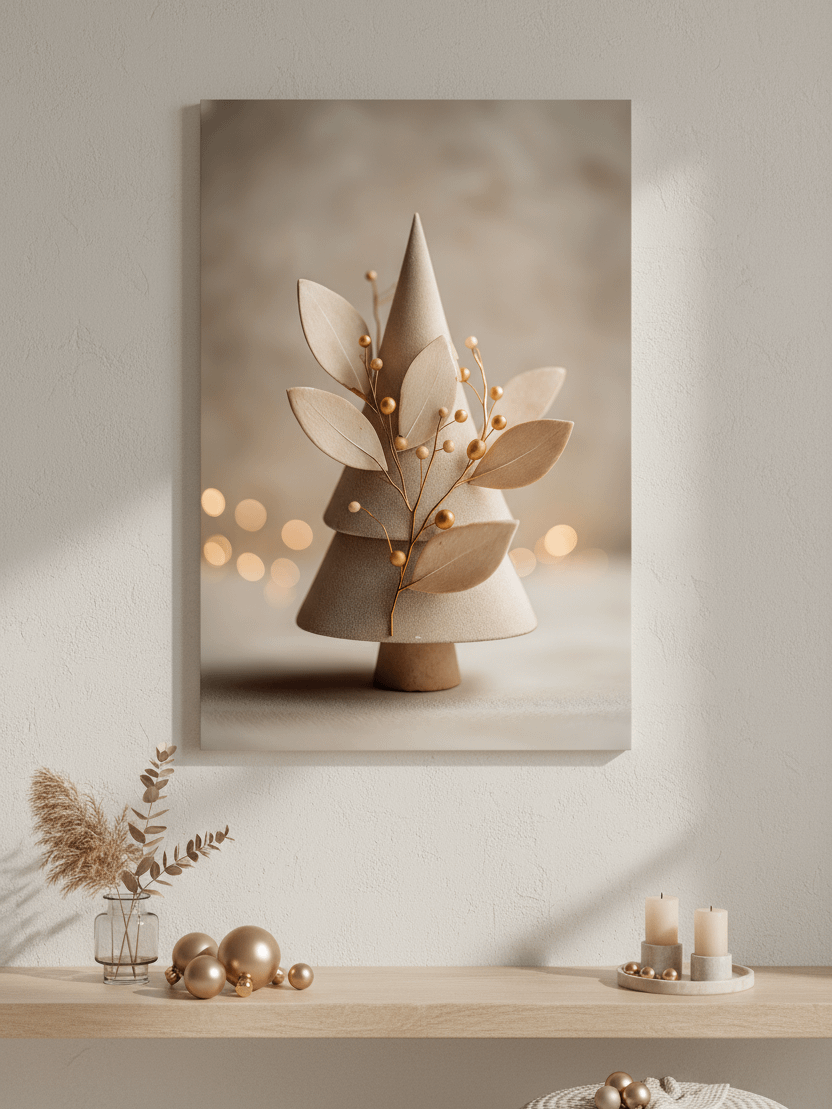 Golden Minimalist Christmas Tree Canvas – Elegant Holiday Wall Art product image (10)