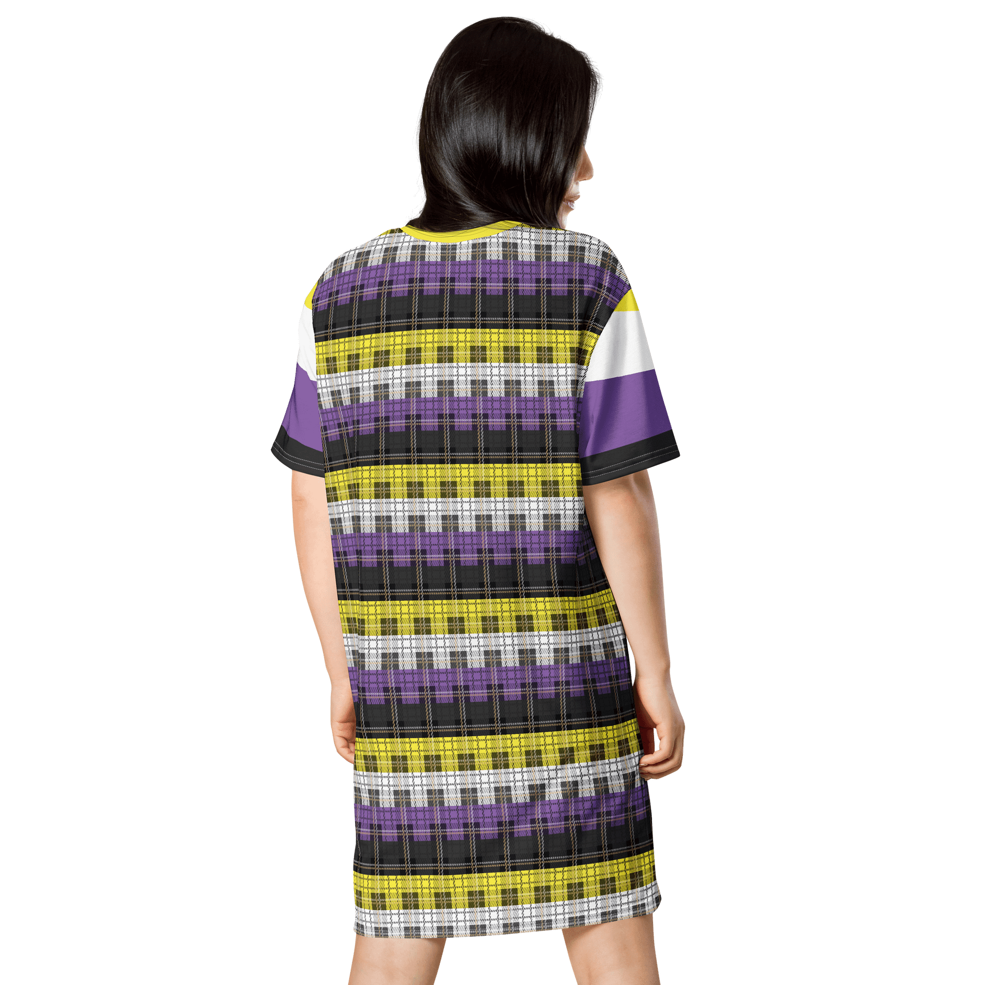 Non-binary Pride Plaid T-shirt Dress product image (2)