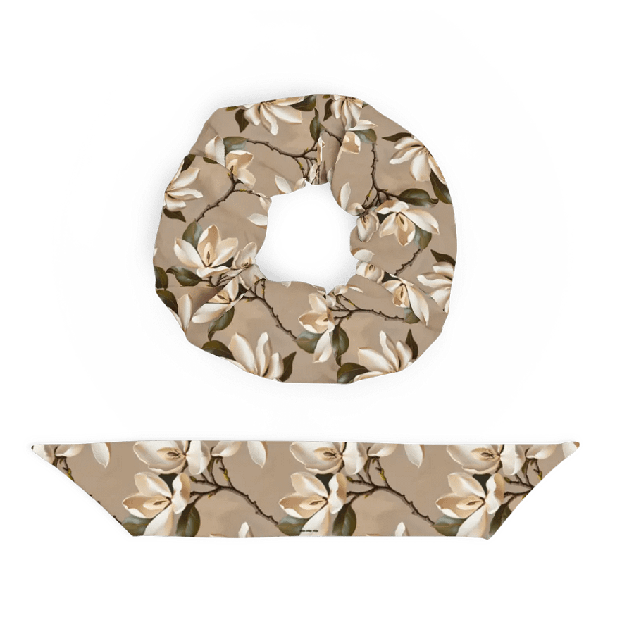 Hair Scrunchie - Magnolia Blossoms on Beige Background product image (5)