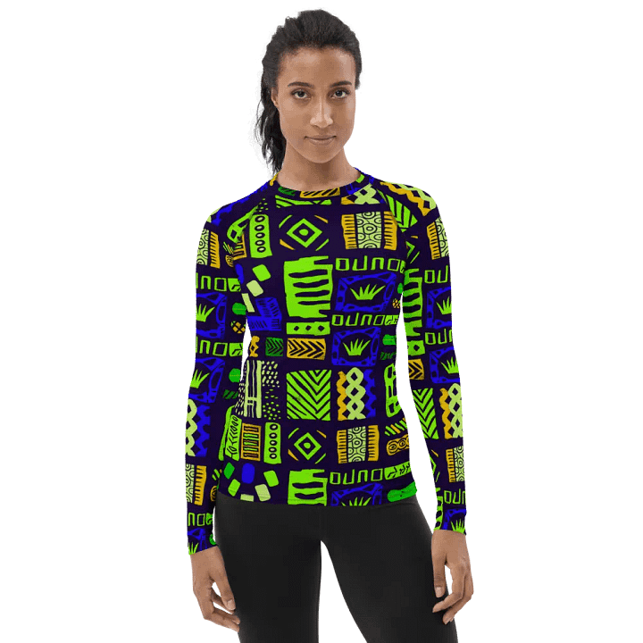 Heritage Waves: African Traditional Pattern All-Over Print Women's Rash Guard" product image (1)