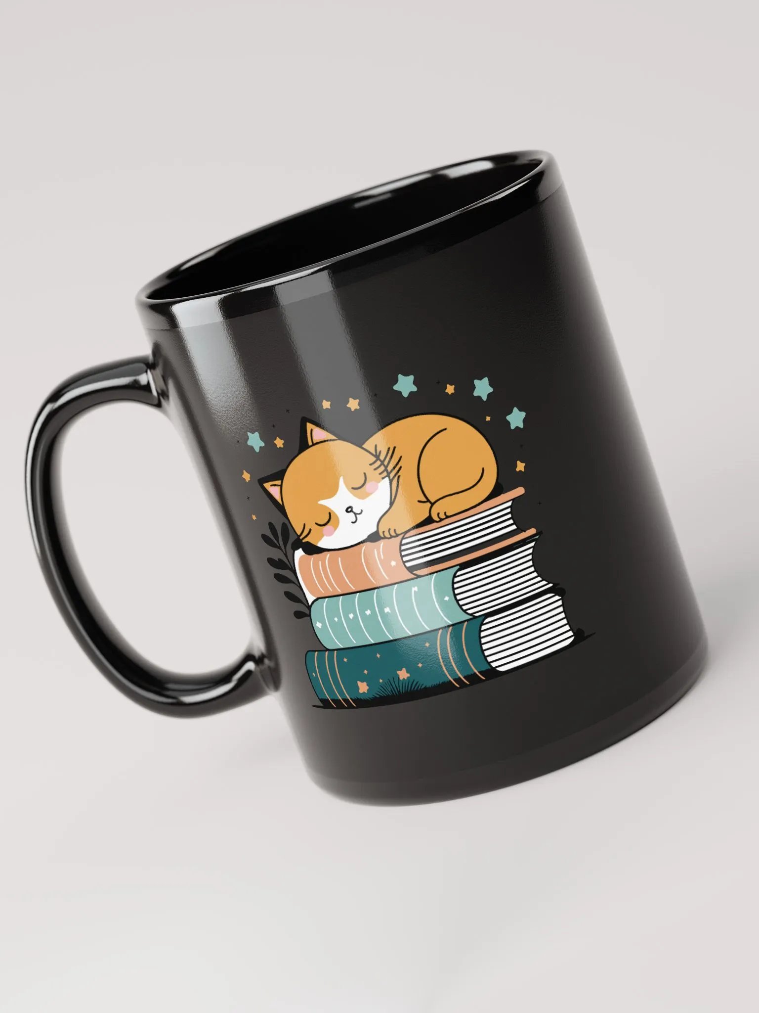 Funny Cat Mug for Book Lovers (11oz & 15oz) – “Book Warmer” Black Glossy Cup, Perfect for Novel Readers & Cat Enthusiasts product image (6)