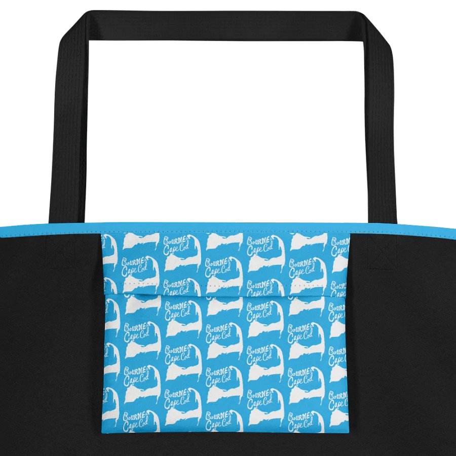 BRN.2C.C.™ | Large Tote Bag with Pocket | Coastal Classic | All-Over Logo Print | White Logo on Deep Sky Blue product image (3)