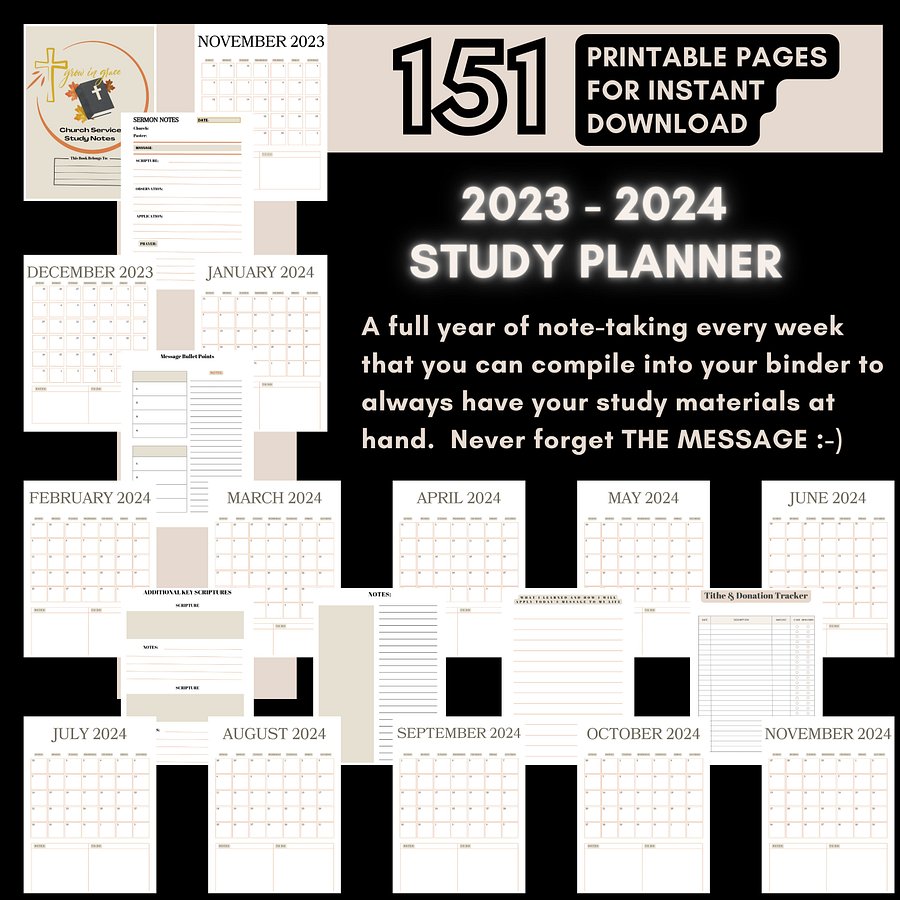 Printable Church Sermon Notes, Church Study Notes, Goodnotes Sermon Church Notes, Sermon Notes, Printable Bible Study, Printables, Calendar product image (6)