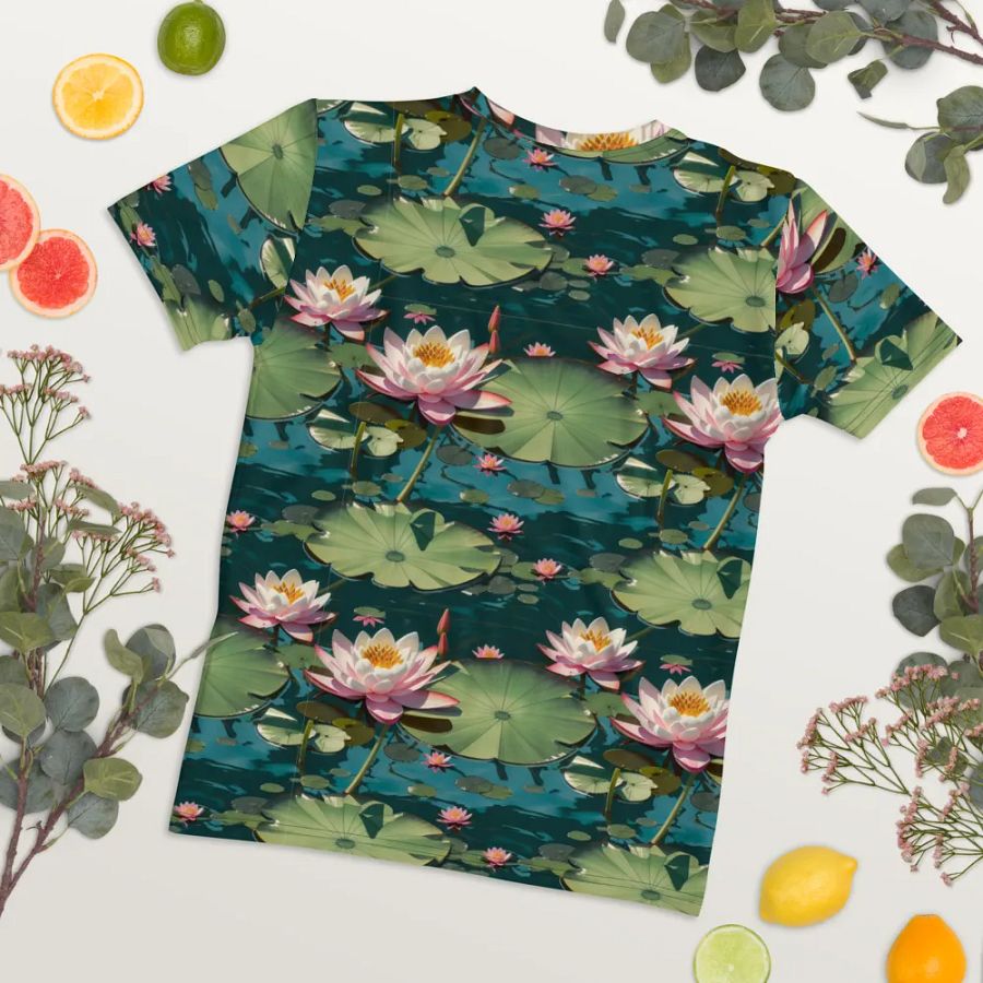 Floral Lily Pad Themed All Over Print T-shirt product image (8)